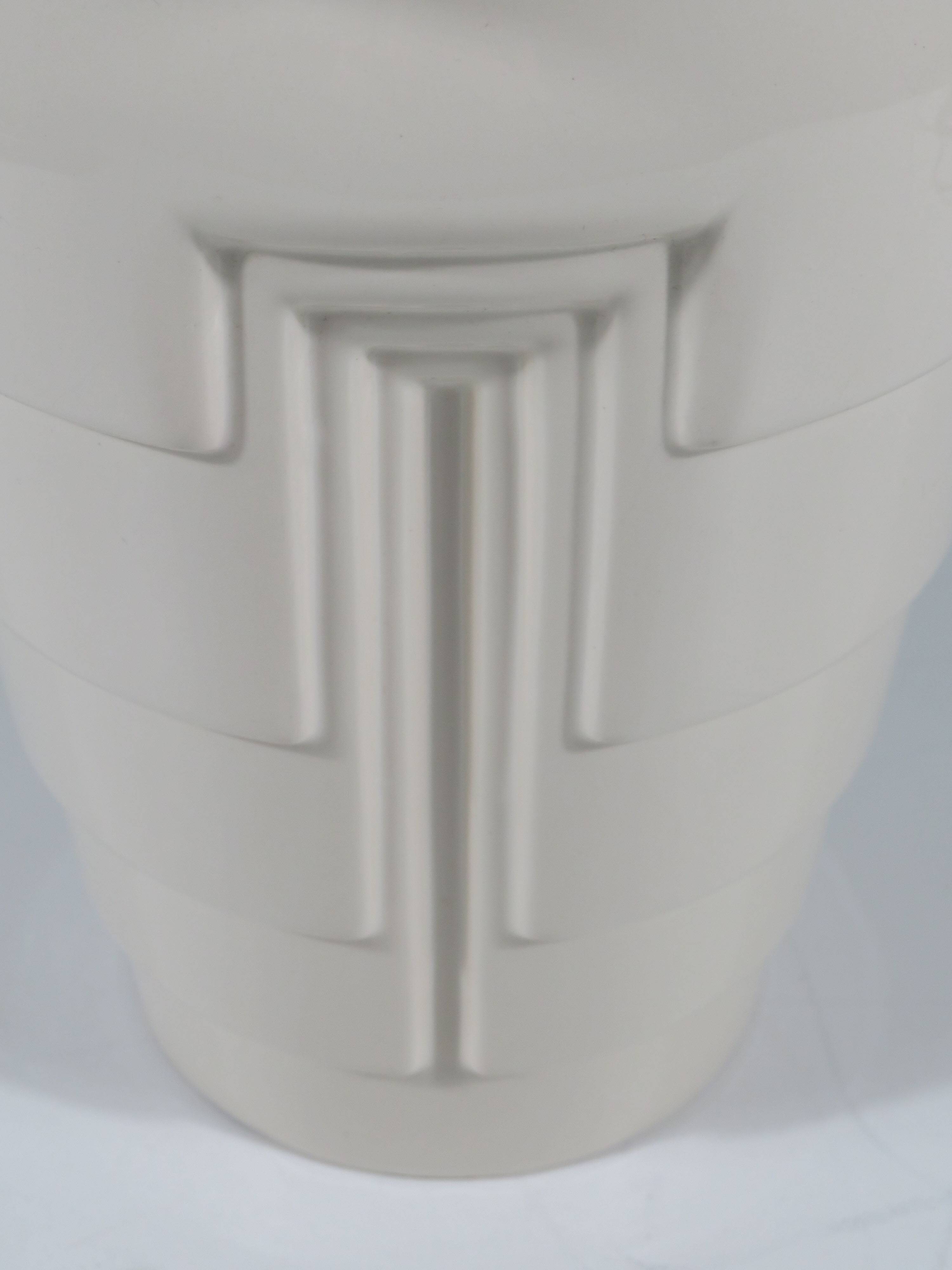 Vintage Ikea table lamp in white ceramic, Memphis style with black and white lampshade.