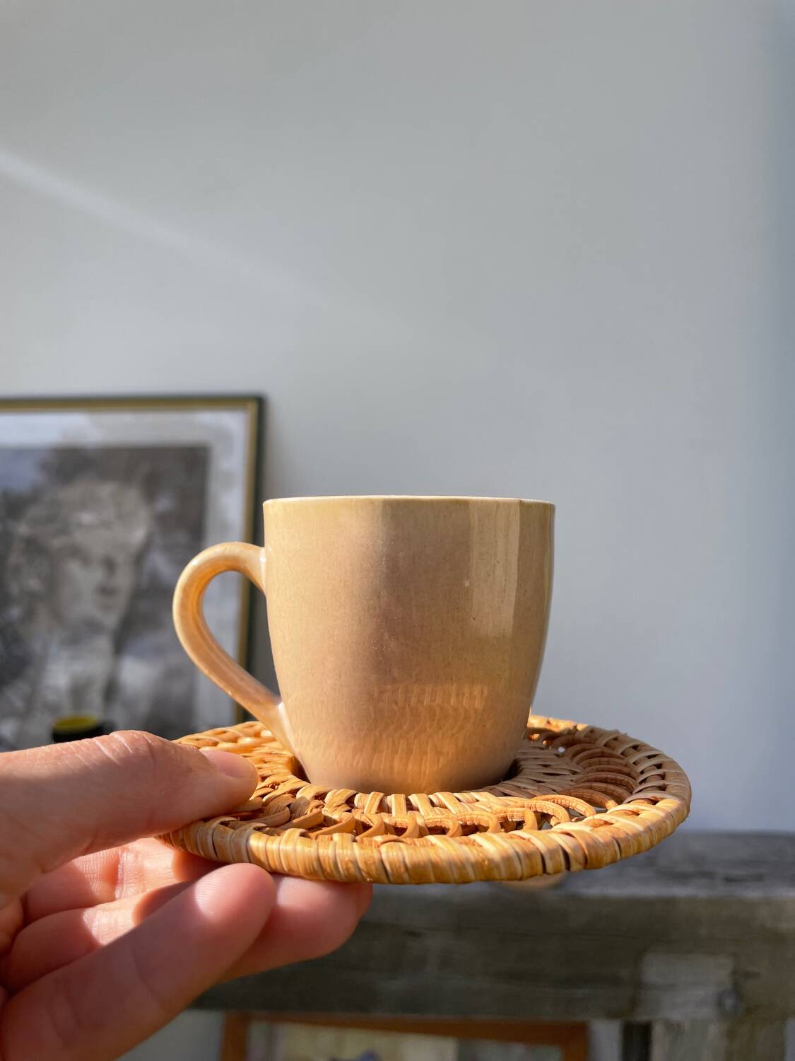 Ceramic and rattan coffee cups