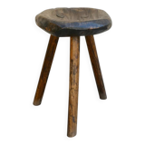 Tripod stool made of carved solid wood, handcrafted, around 1950.
