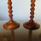 Pair of wooden candle holders turned art deco