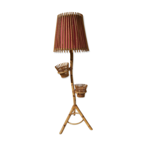 Lampadaire porte plantes en rotin années 50