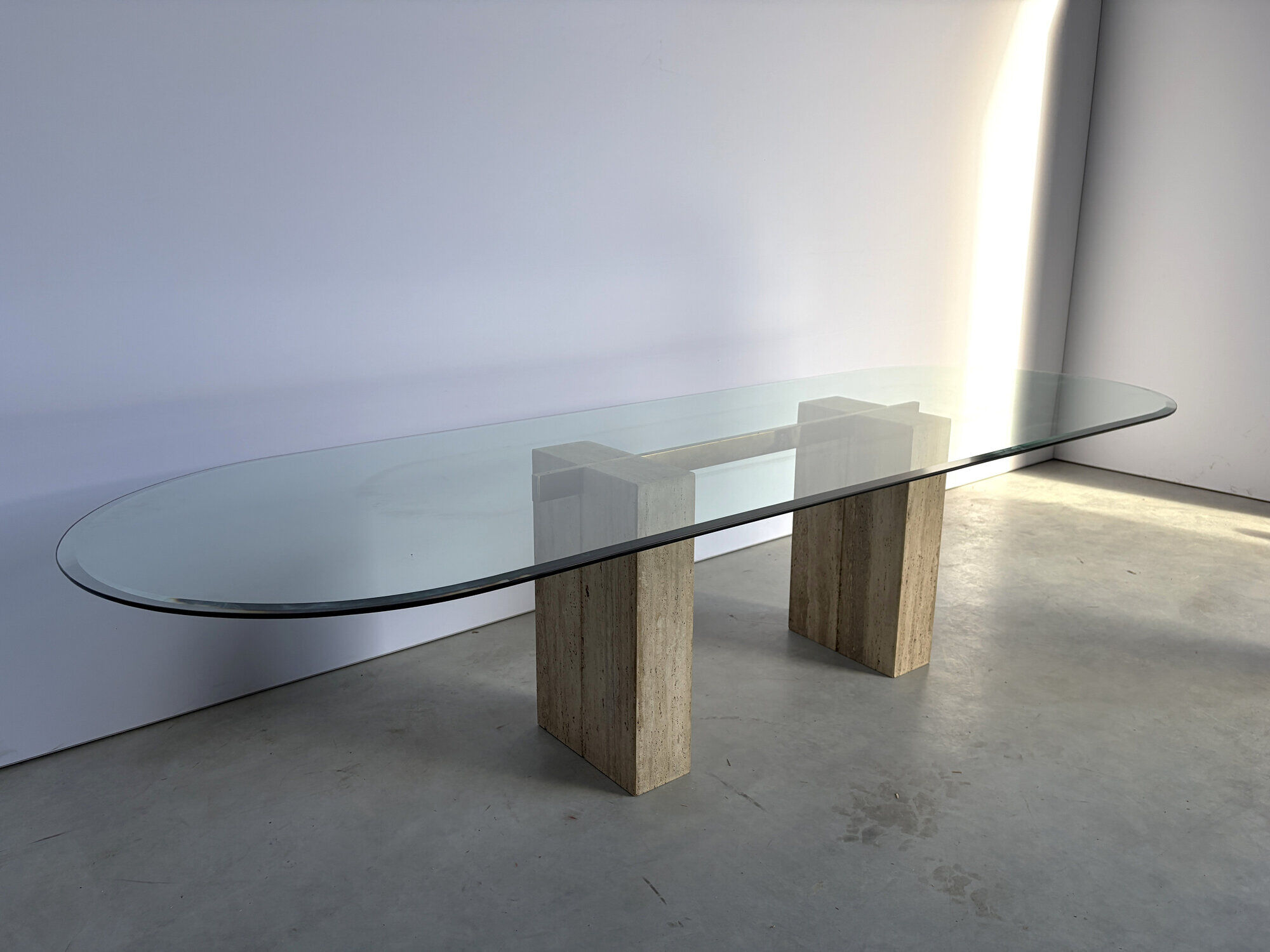 Large vintage travertine dining table by Artedi, 1970s