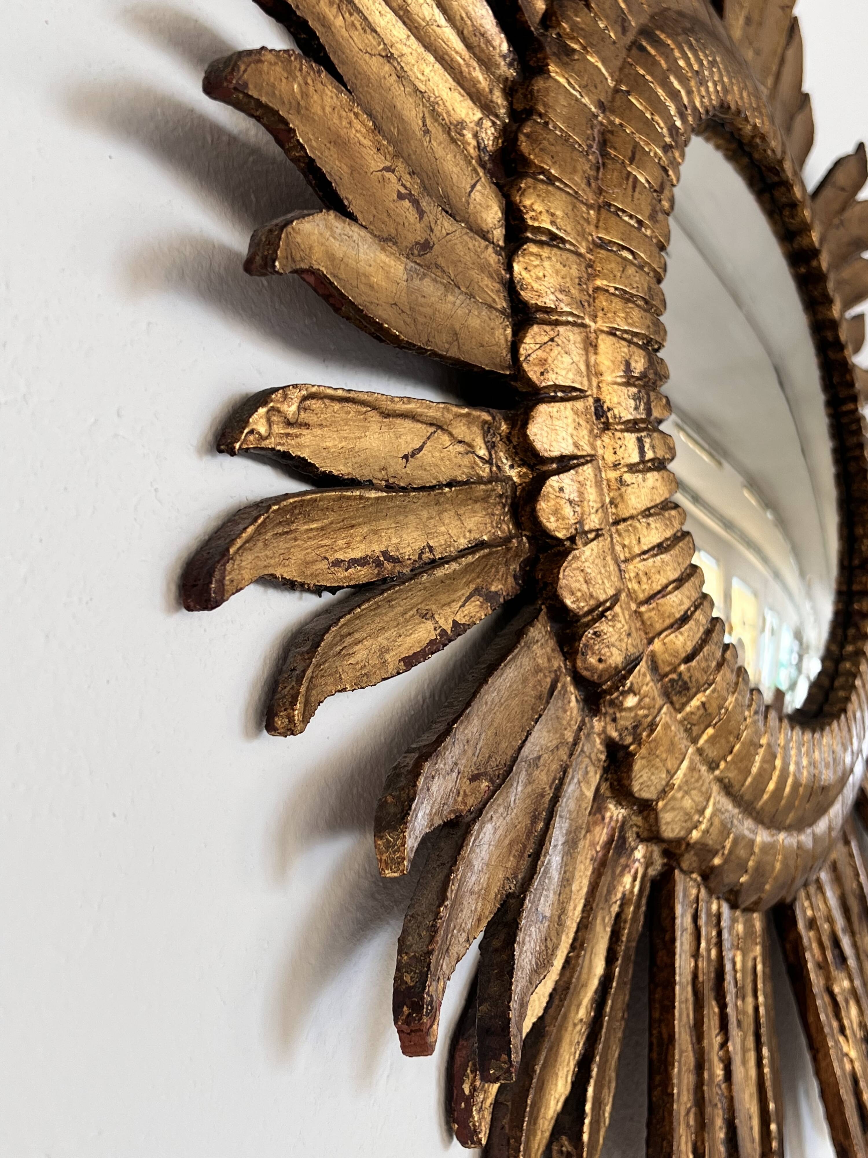 Italian Sunburst Mirror with Concave Mirror Glass