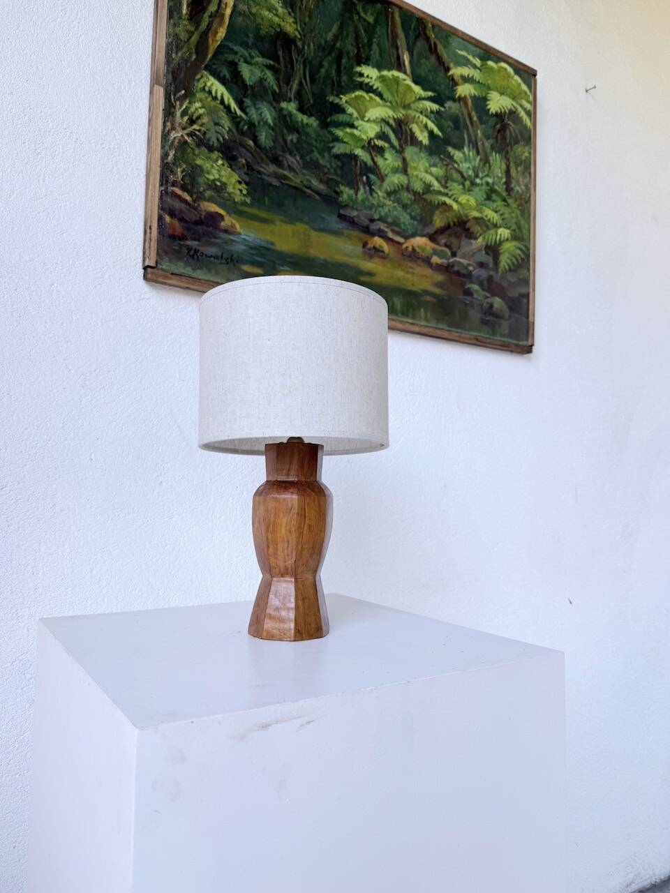 Brutalist walnut table lamp 1950