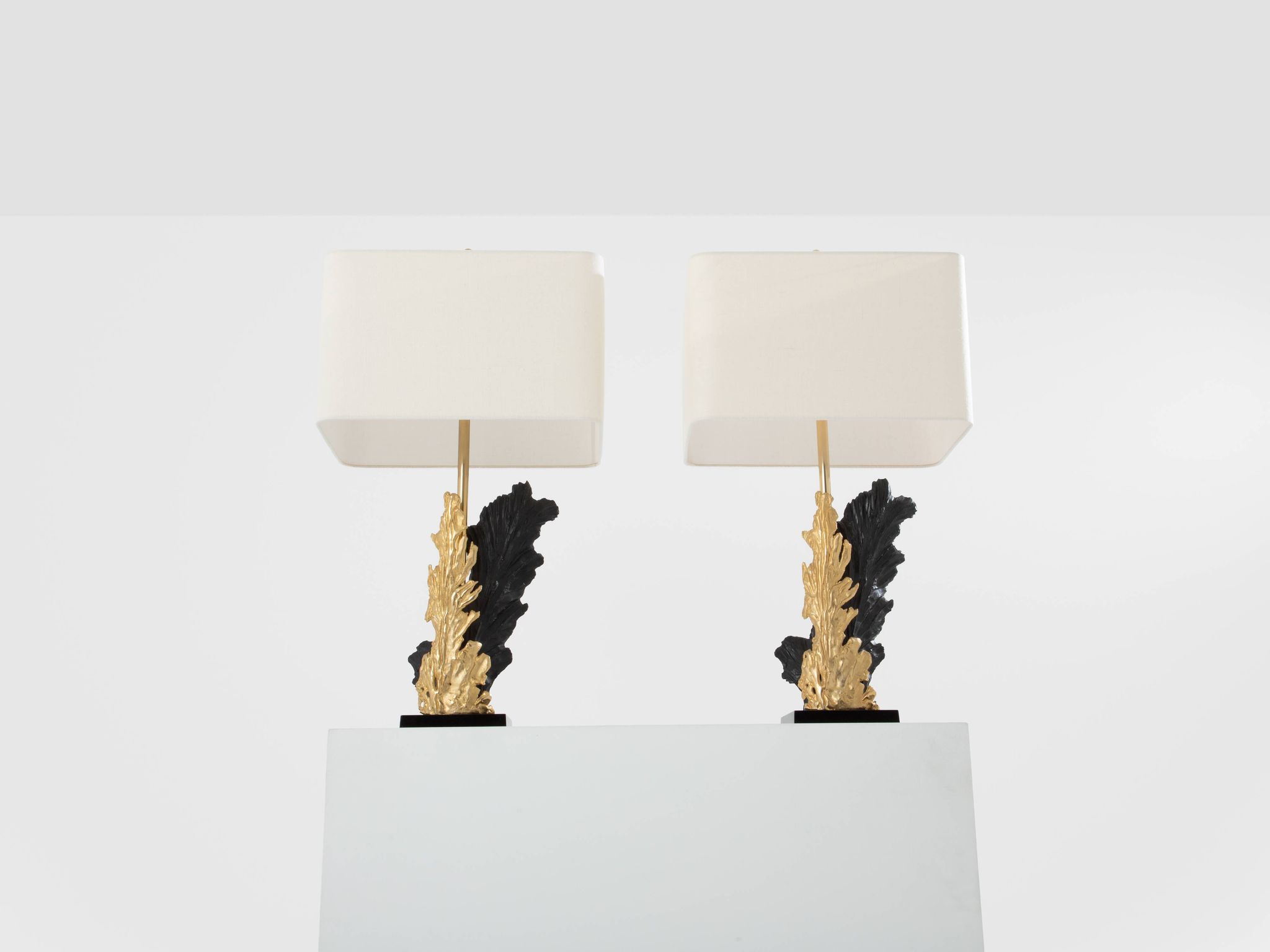 Pair of bronze and resin lamps by Philippe Cheverny, 1970s