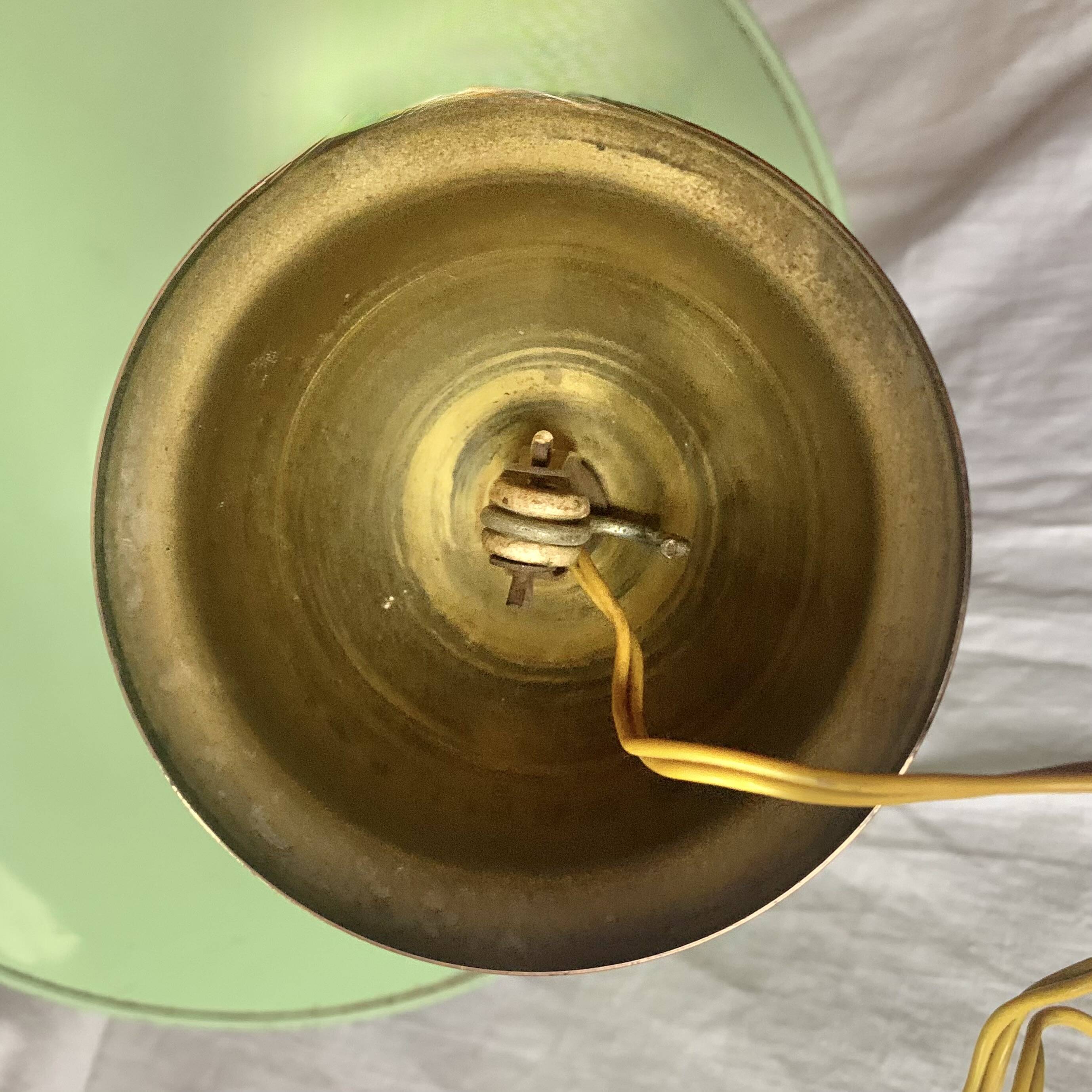 1950s pendant light in green lacquered metal and brass