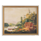 Painting „The Angler's Return”, Danish design, 1980s, by A. Enkeshafi