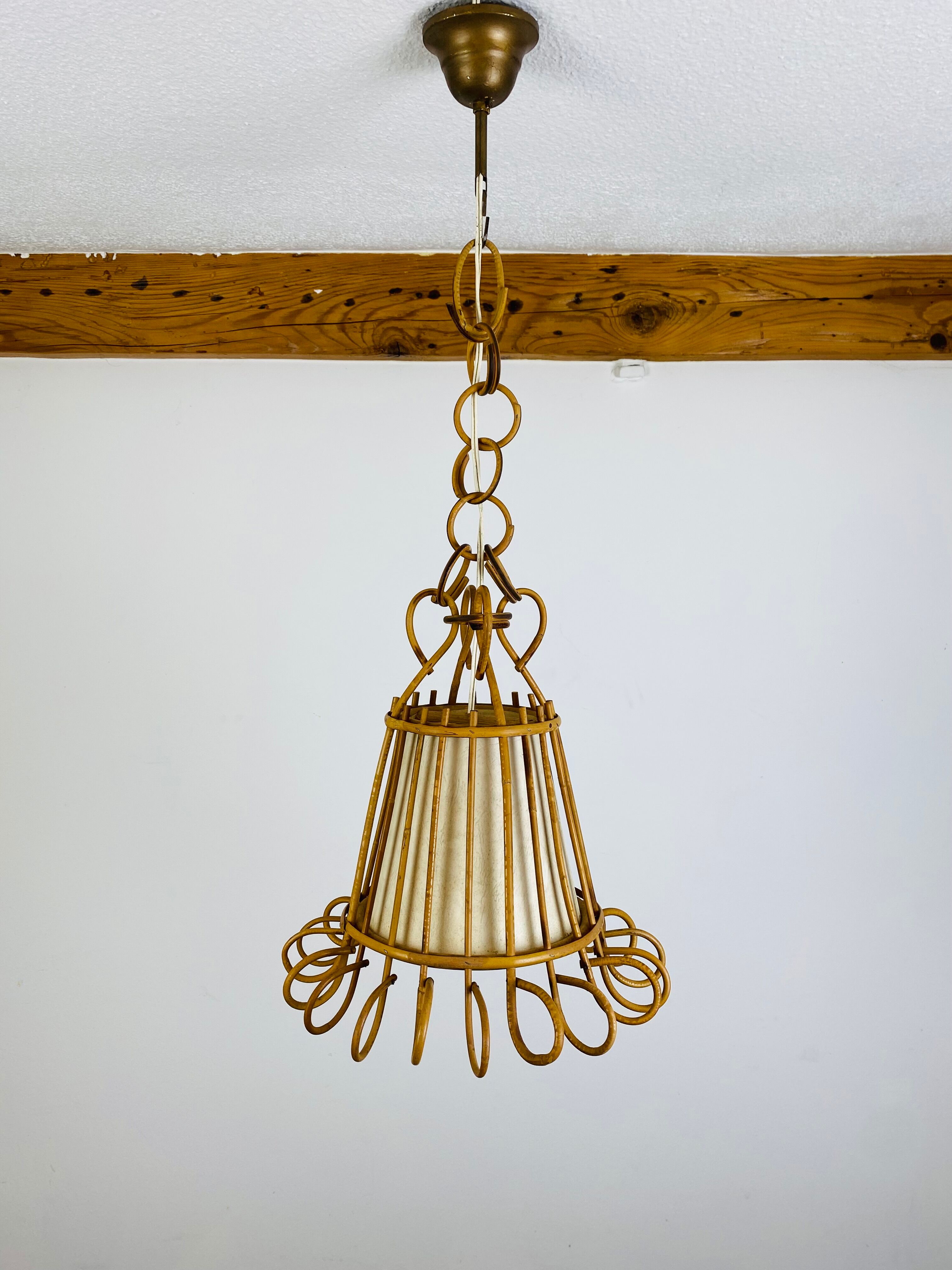 Vintage rattan pendant lamp 60s
