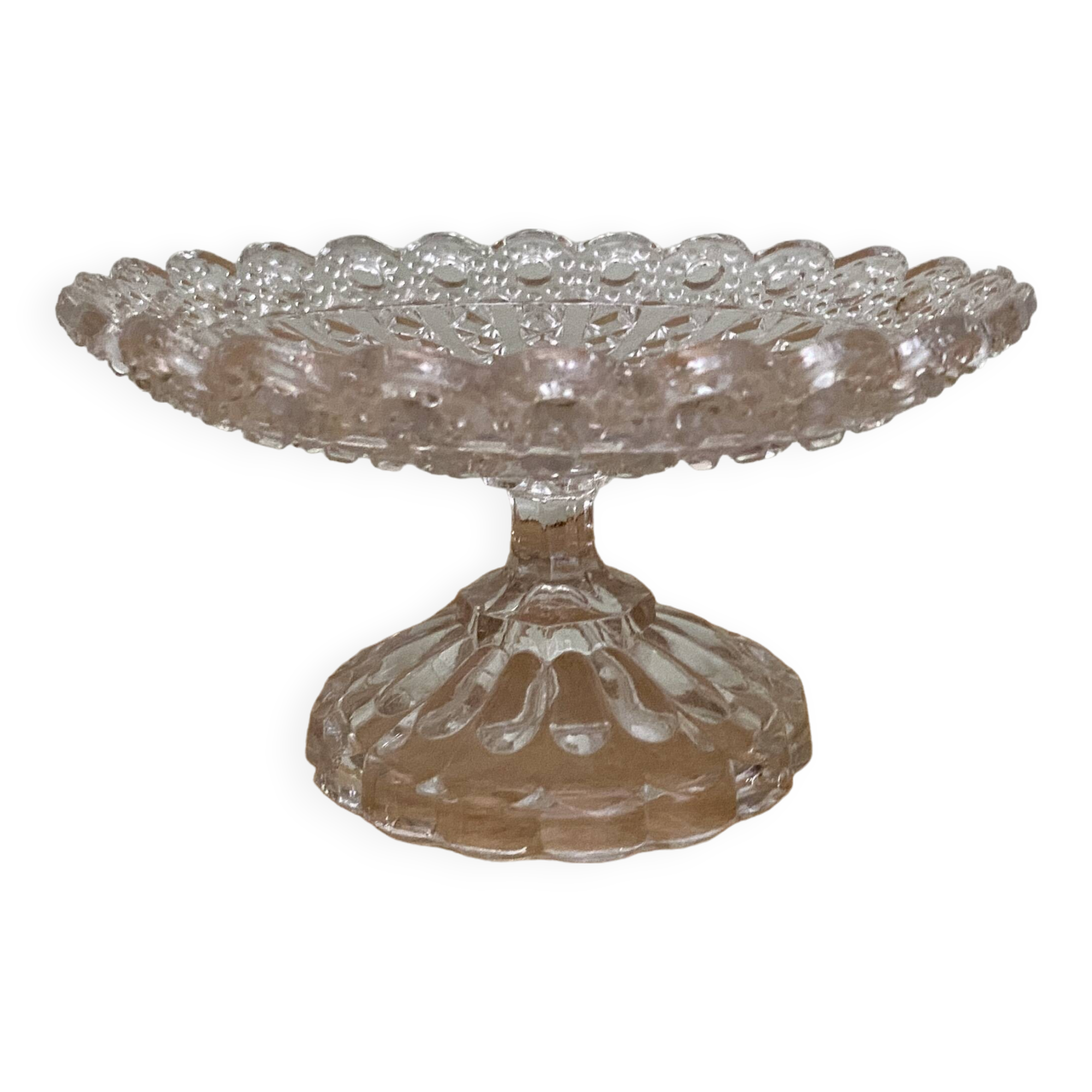 Compotier or footed plate in vintage chiseled glass