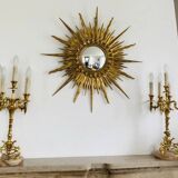 Pair of gilded bronze candlesticks, marble bases.