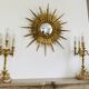 Pair of gilt bronze chandeliers, marble bases.
