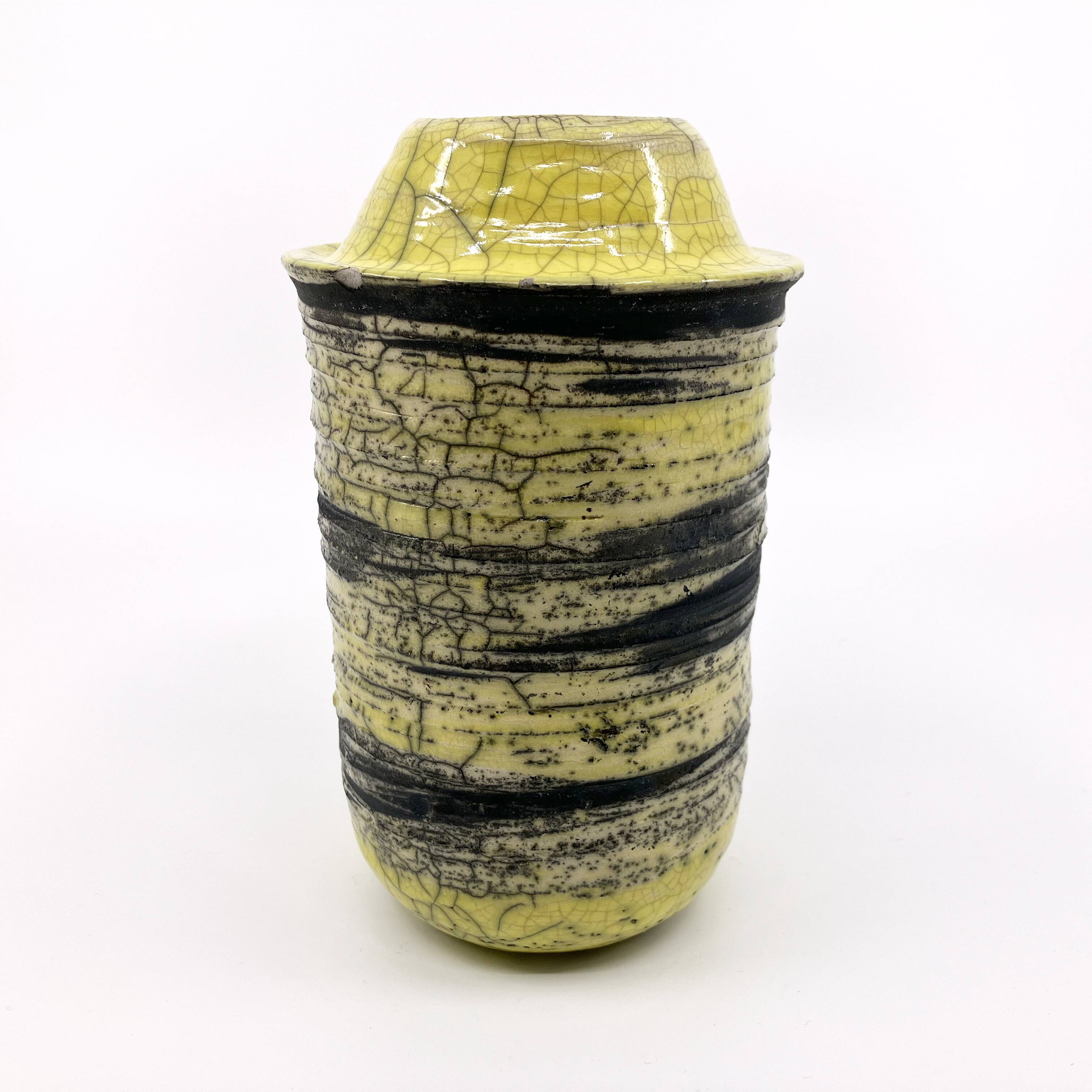 Handmade cracked ceramic vase • 1980s • signed