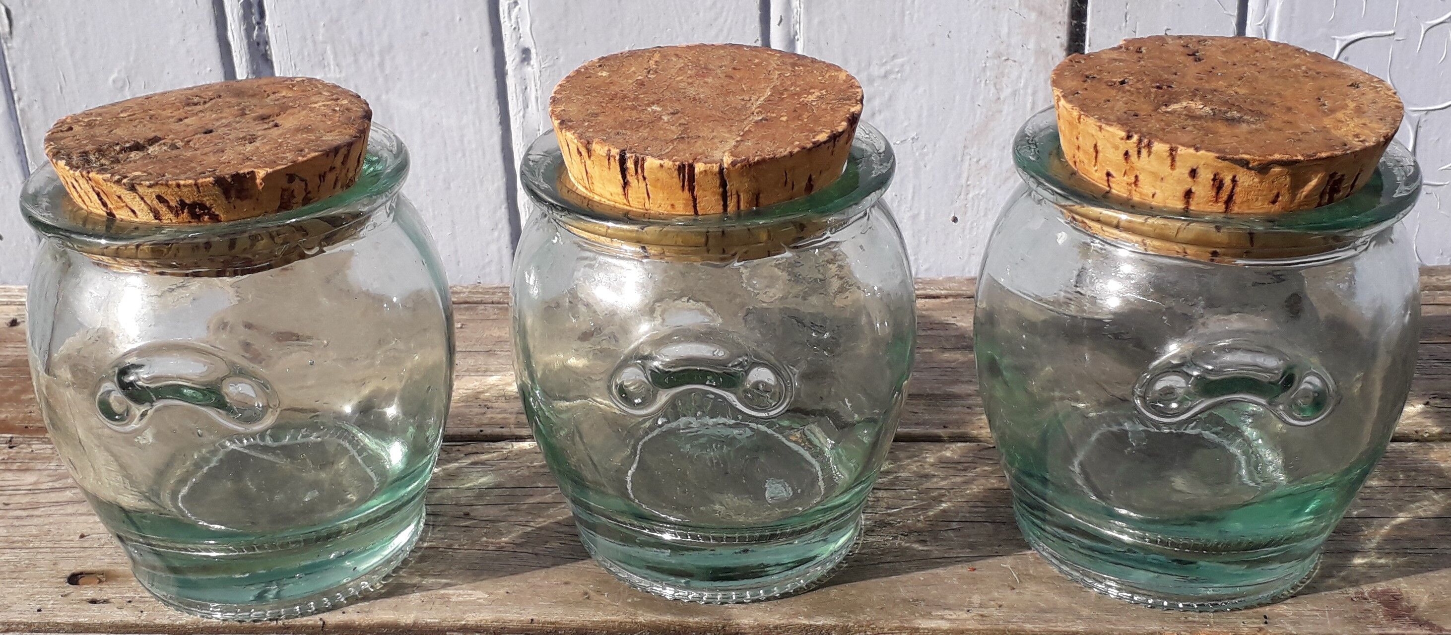 3 Thick glass jars