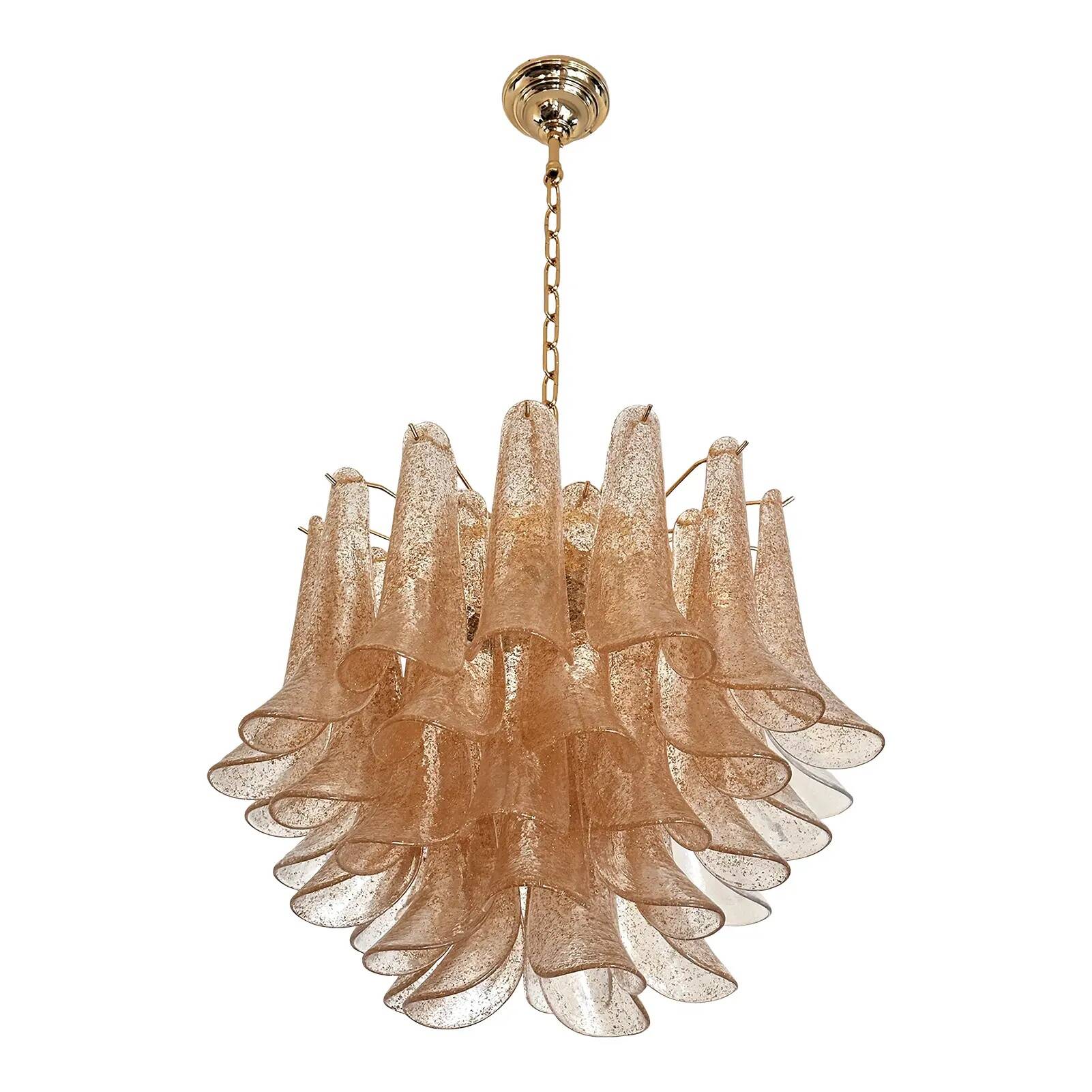 Contemporary Clear and Gold “Petali-Selle” Murano Glass Chandelier in Mazze