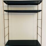 Adjustable vintage wall shelf in black metal and brass