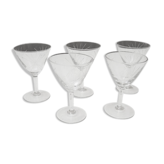 5 Anciens Verres à Pied Art Déco H 11,5 cm