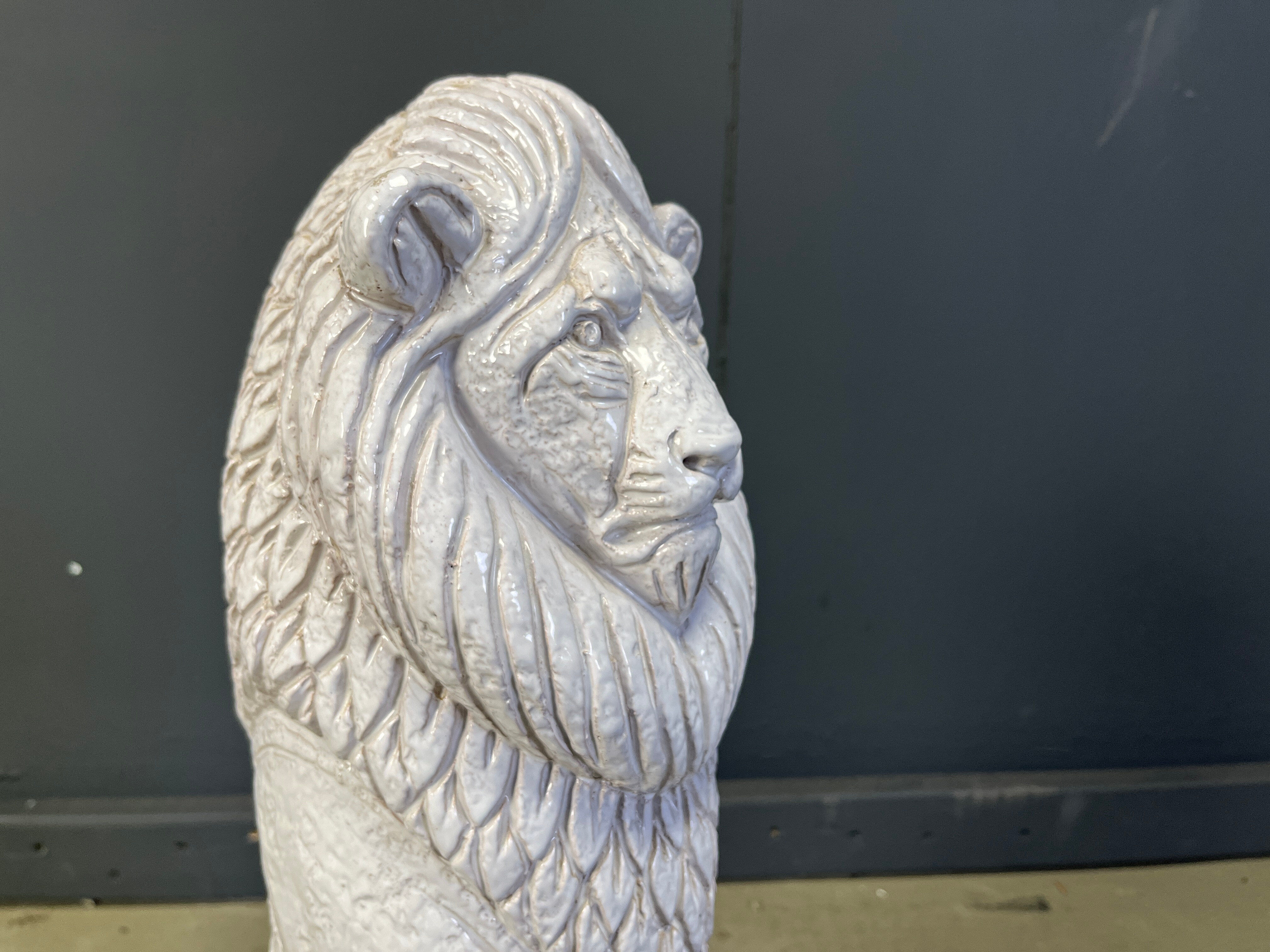 Pair of Renaissance style terracotta lion sculptures, 1950s