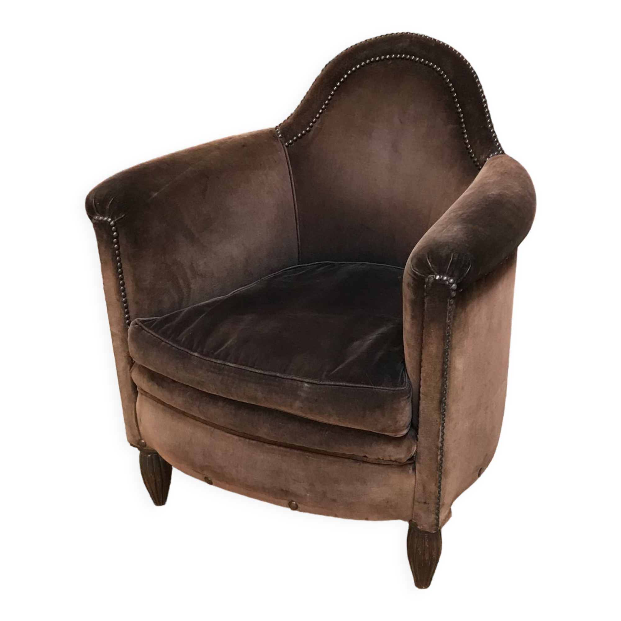 Club armchair in brown fabric