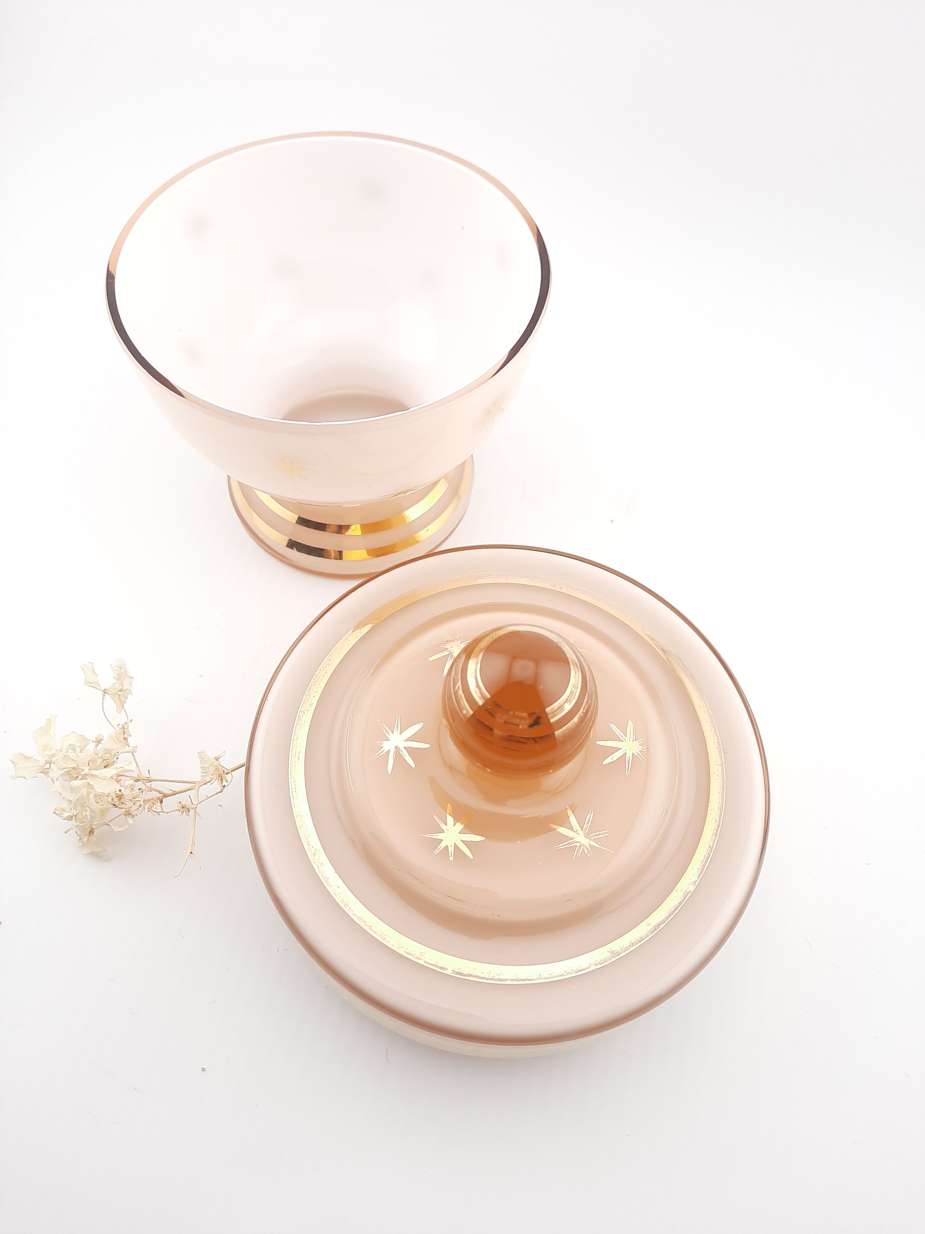 Pink glass vanity jar