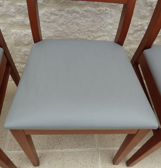 Set of 6 cherry wood style chairs with gray imitation leather seat