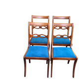 4 chaises de salle à manger en bois massif et tissu velours bleu