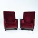 2 red velvet Amsterdam School Art Deco chairs, The Netherlands, 1930s