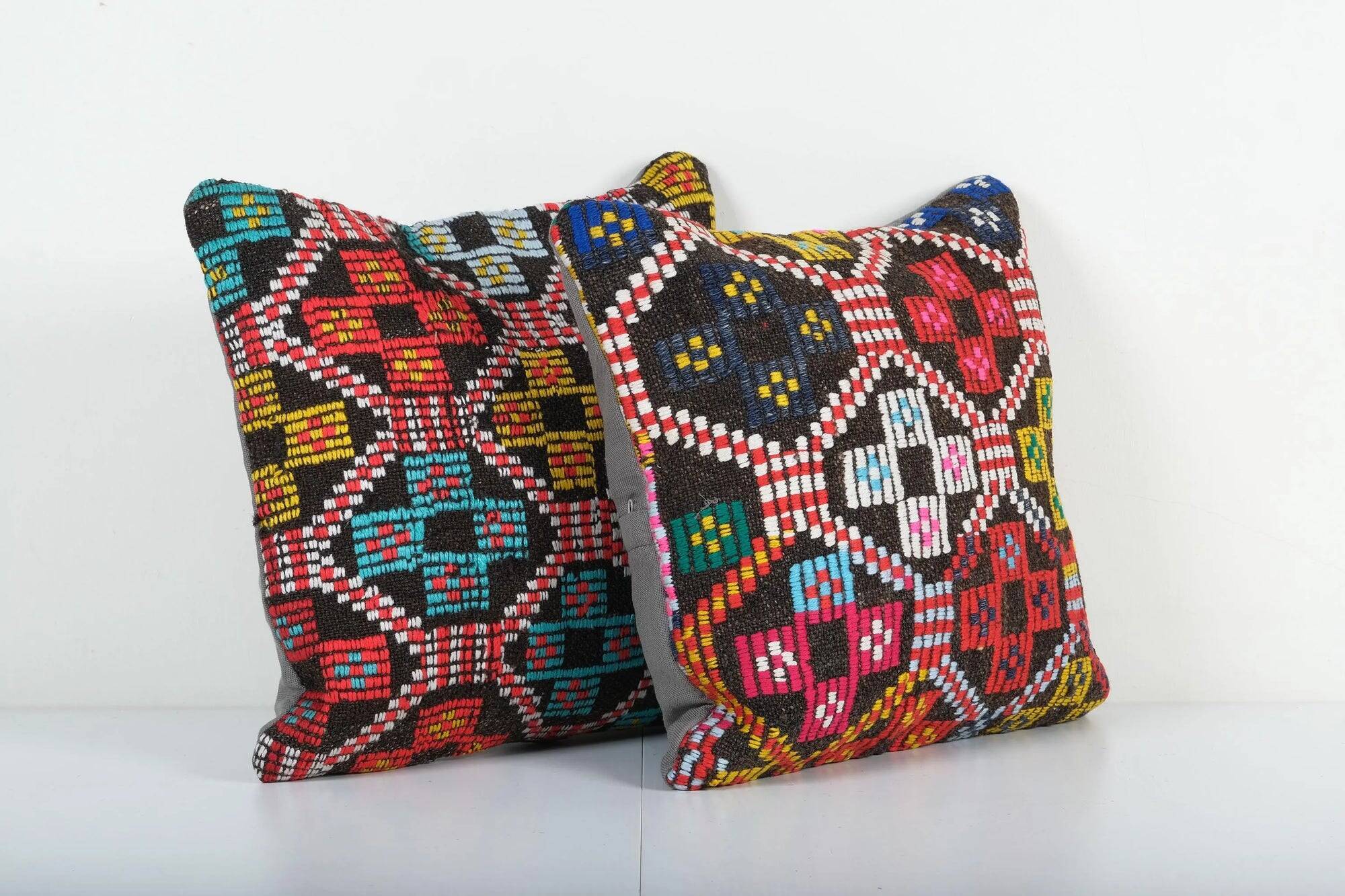 Set of 2 vintage kilim cushion covers 41x41 cm