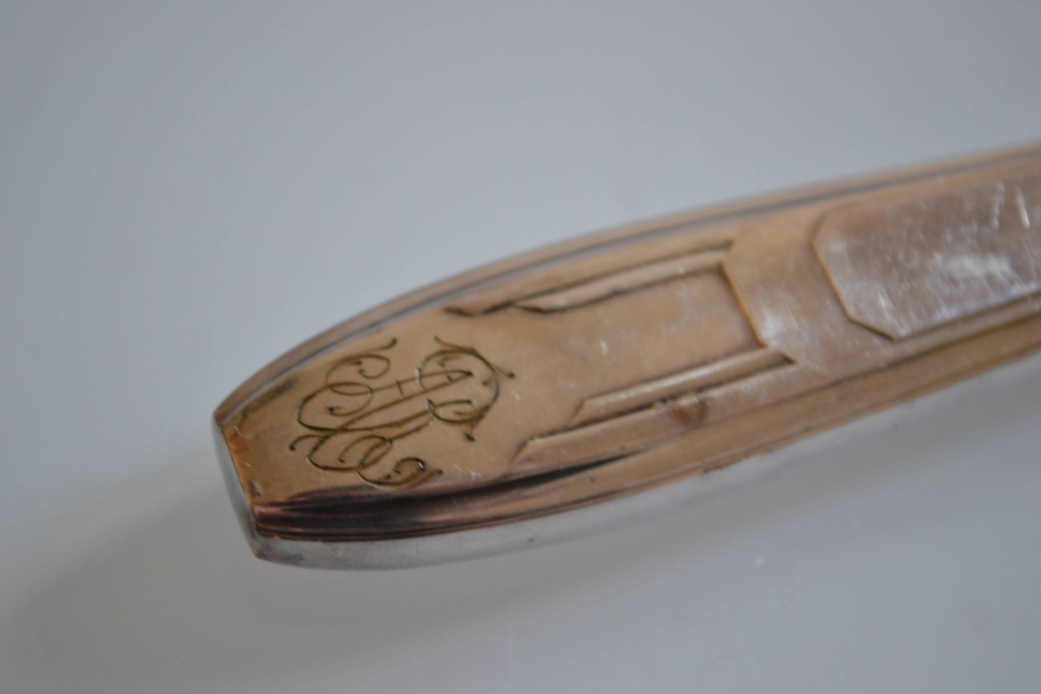 12 art deco table knives silver metal 25 cm monogram AR