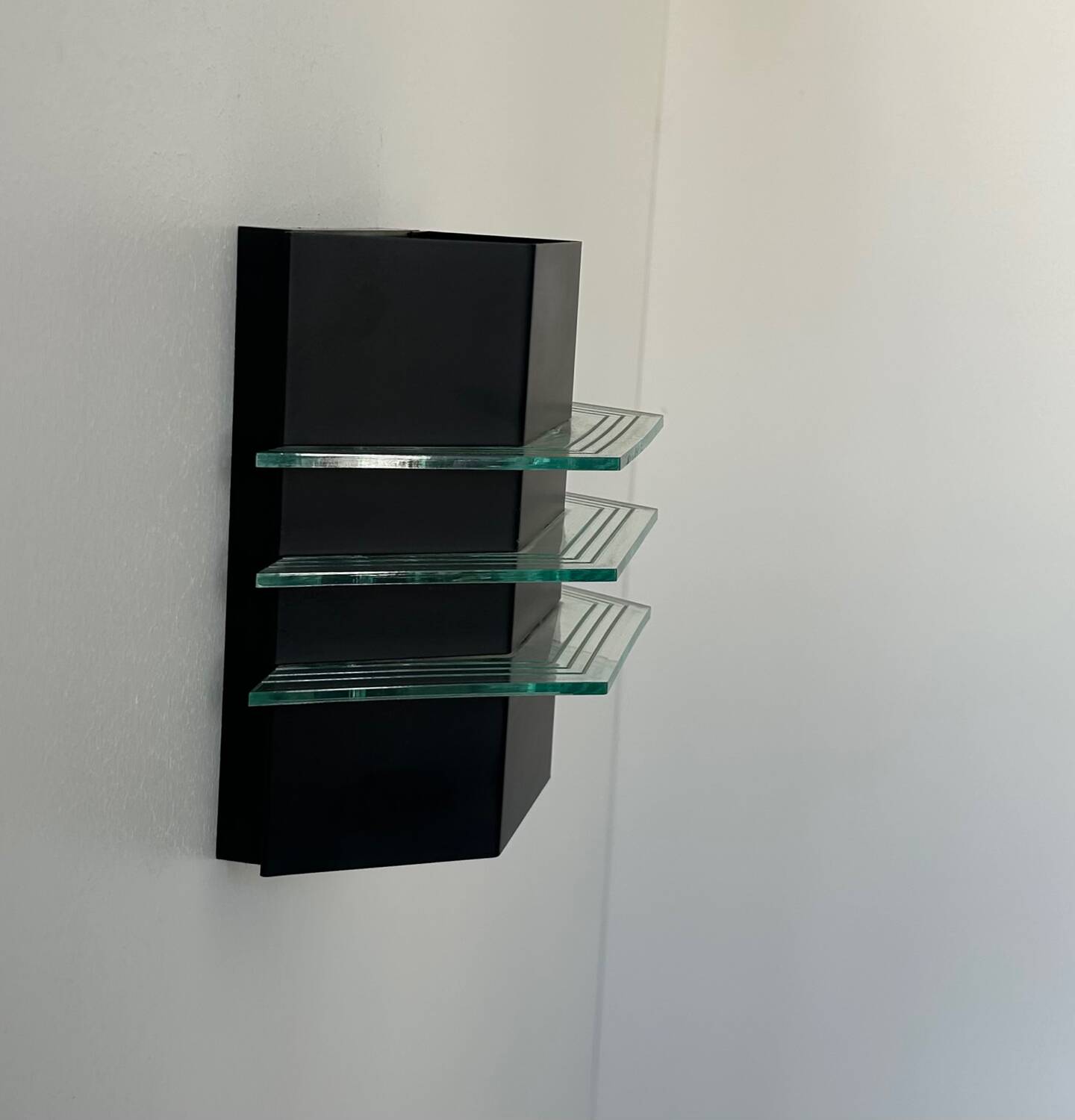 Vintage black metal and glass wall lamp, France 1980