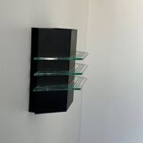 Vintage black metal and glass wall lamp, France 1980