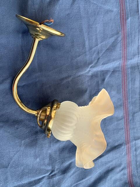 Wall light, art deco style, tulip globe in beige frosted glass