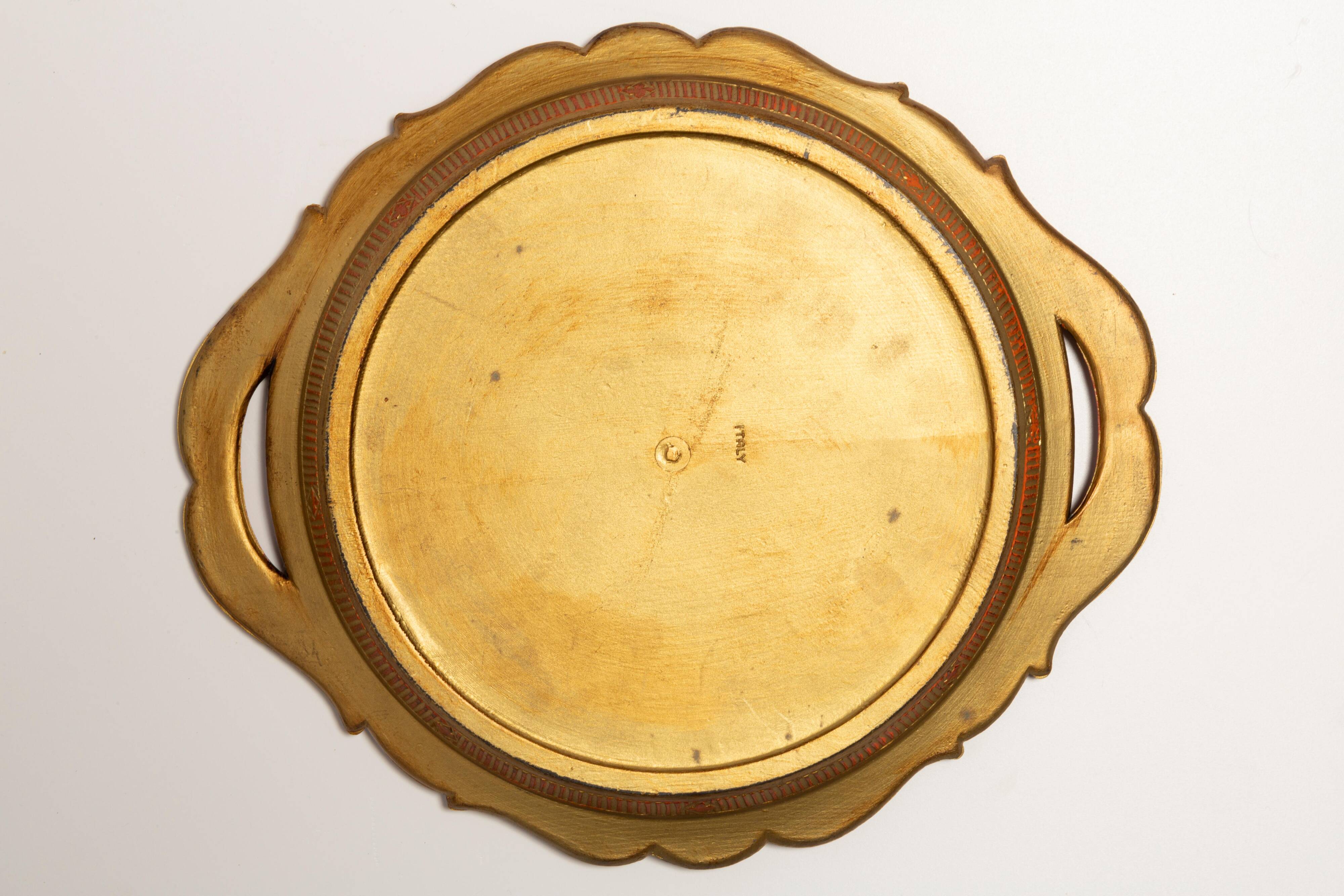 Vintage orange wooden decorative plate, Italy, 1960s