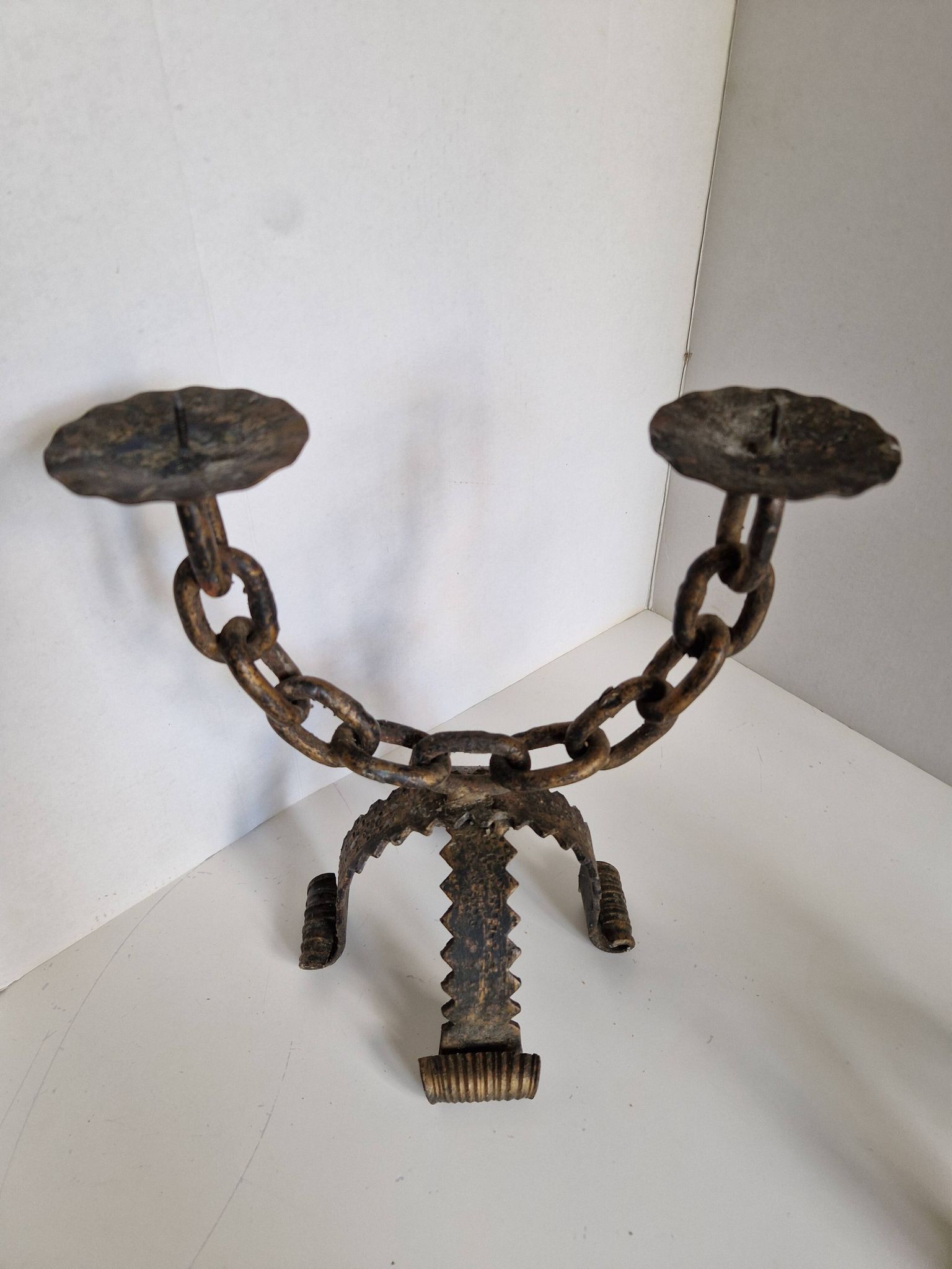 Paire de chandeliers, candélabres brutalistes, années 60-70
