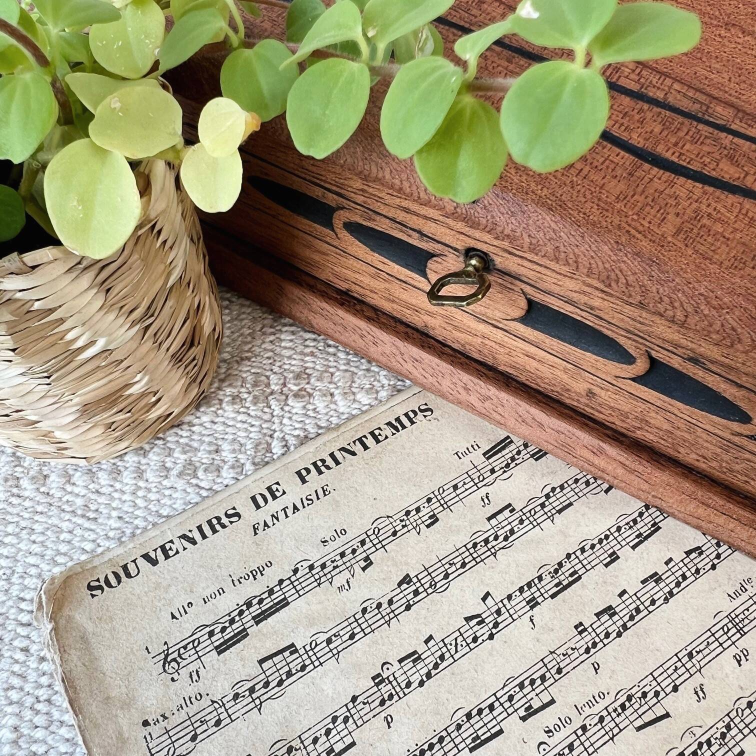 Carved wooden box with key