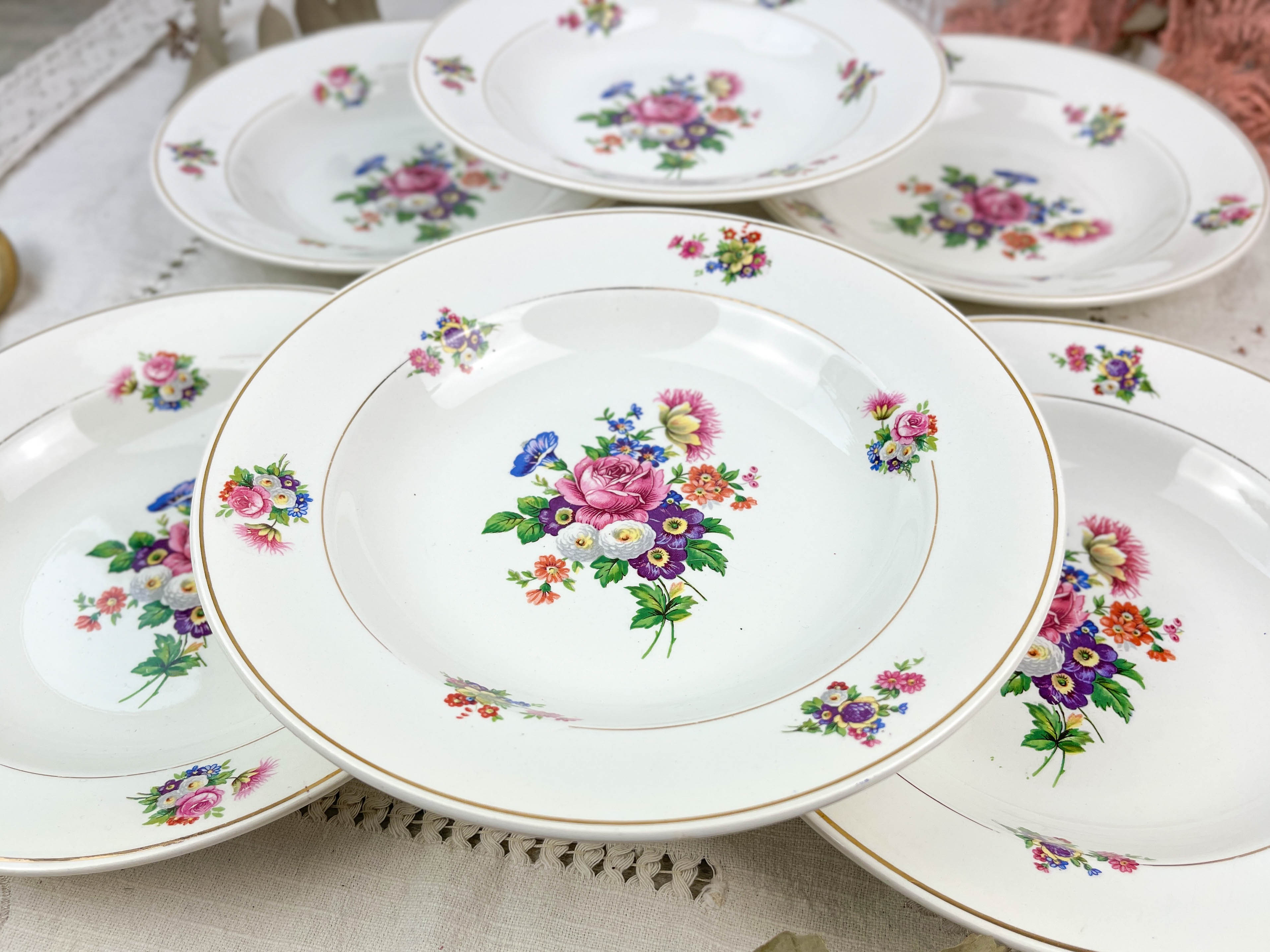 6 hollow plates iron earth salins model "anny" floral pattern