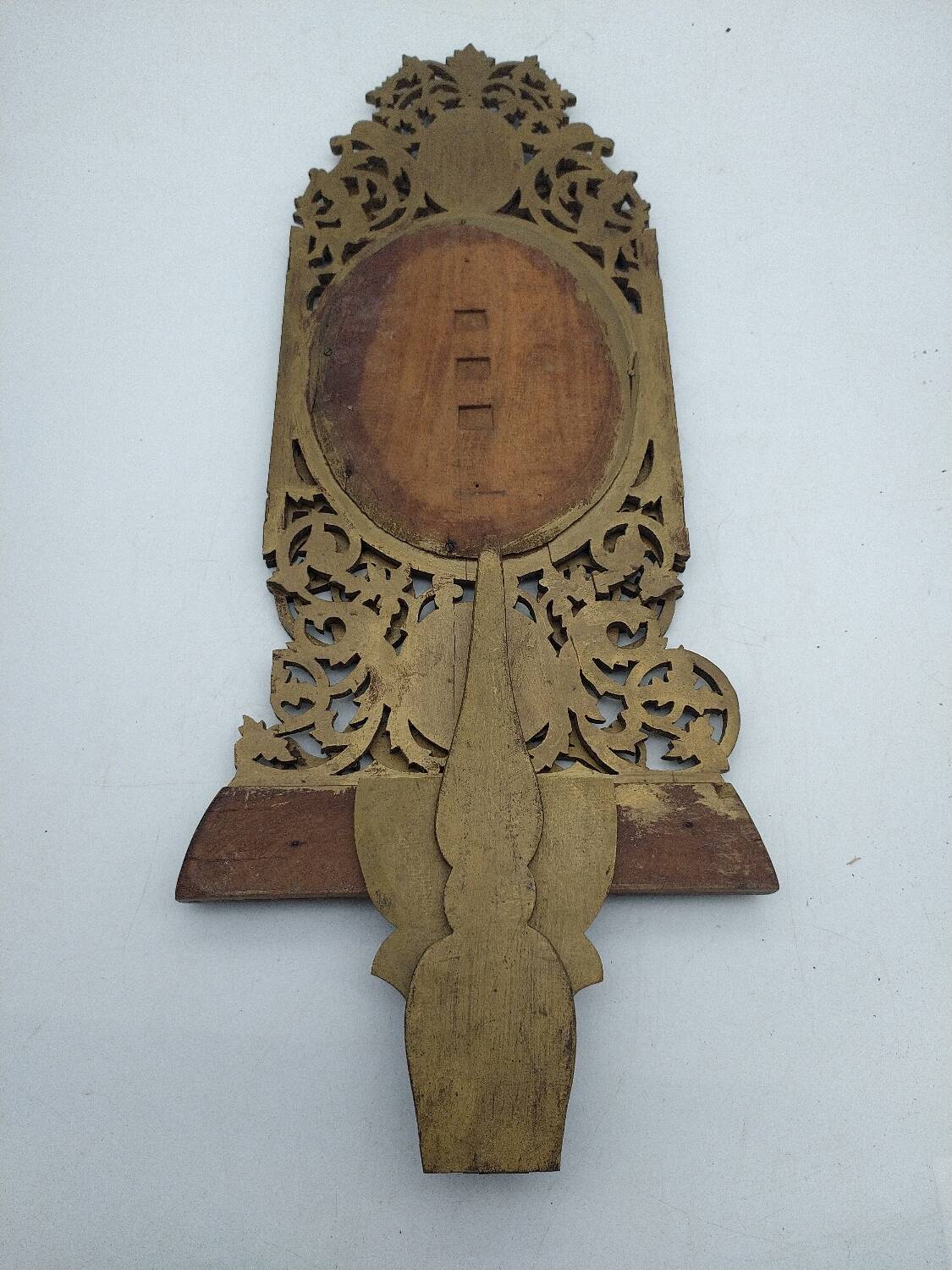 Ancient triptych in olive wood. Italy.