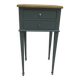 Bedside table, coffee table enhanced in smoky green, wooden top.