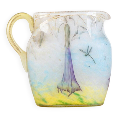 Pichet en pâte de verre décoré de daturas et de libellules par Jean Daum pour Daum Nancy, 1889