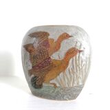 Cloisonné brass vase with ducks, circa 1900