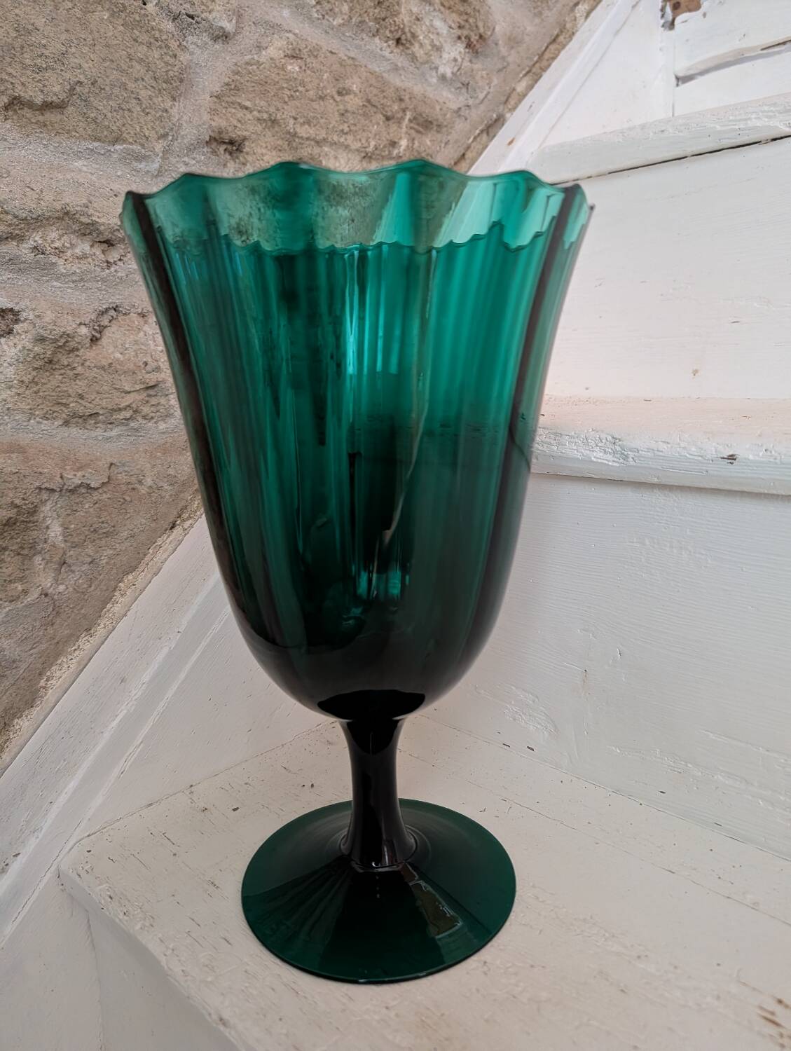 Green chalice vase from the 1970s.