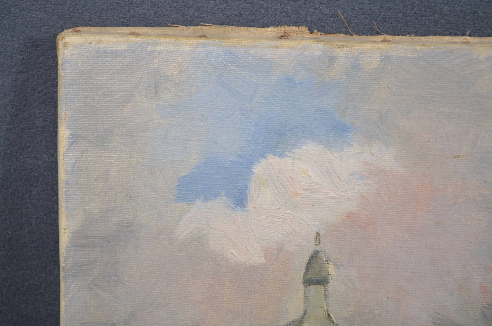 Antoine Burger (1942-2016) L'église - Huile sur toile - Signée