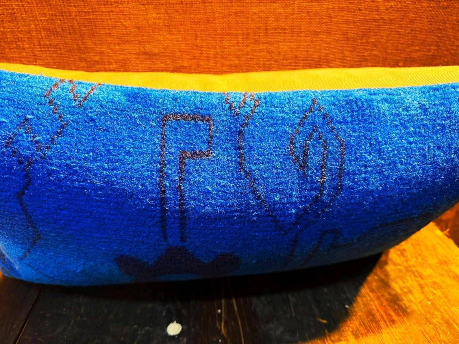 Vintage Wool Lumbar Pillow, Geometric Tribal Navy Cushion 12x20