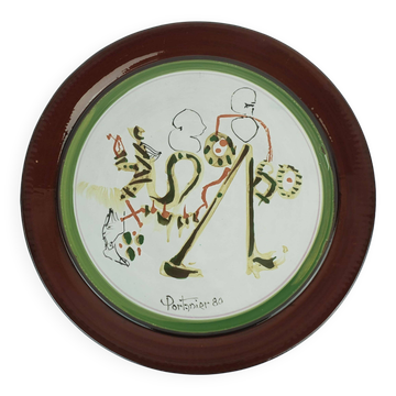 Unique gilbert portanier ceramic wall plate art ceramic signed portanier 80 vallauris