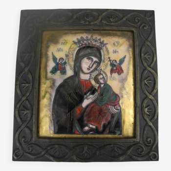 Virgin enamel icon ND Perpetual Help Piéchaud antique french icon enamel icona