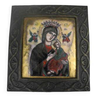 Virgin enamel icon ND Perpetual Help Piéchaud antique french icon enamel icona