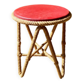 Side table at the end of a sofa woven rope design Audoux-Minet vintage 60s