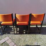 6 vintage wooden and orange fabric chairs