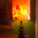 Vintage 70s lamp with a silk shade.