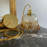 Suspension with vintage amber glass lampshade