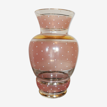Vase vintage rose, doré et plumetis blanc